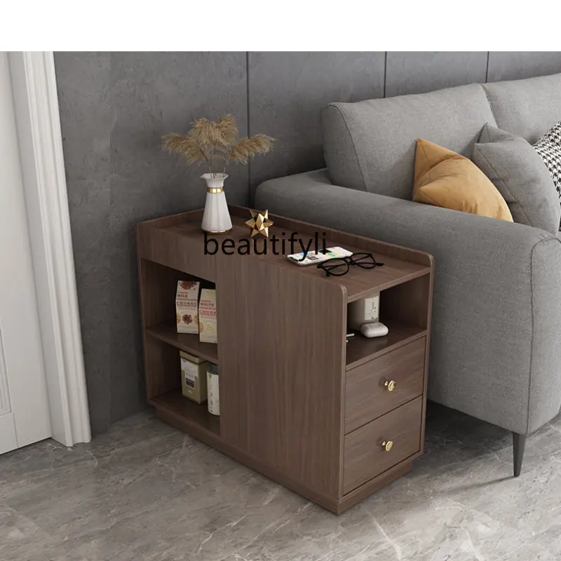 

yj Side Table Simple Modern Small Coffee Table Mobile Corner Table Sofa Edge Table-Side Cabinet Bedside Table Storage Rack
