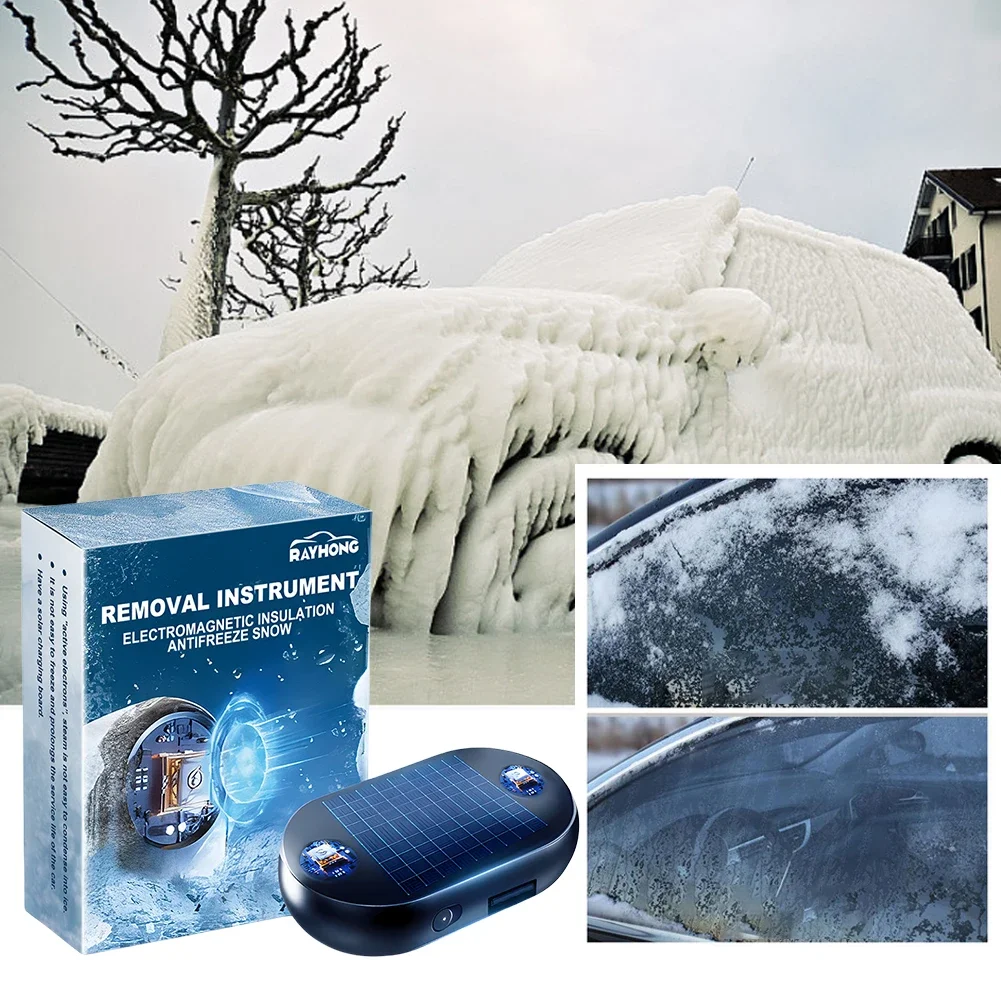 Solar Antifreeze Electromagnetic Molecular Windshield Car Snow Removal Device Window Glass Defog & Defrost& Deice 1-3Pcs 5-12V Windshield Deicing Instrument Windshield Defroster