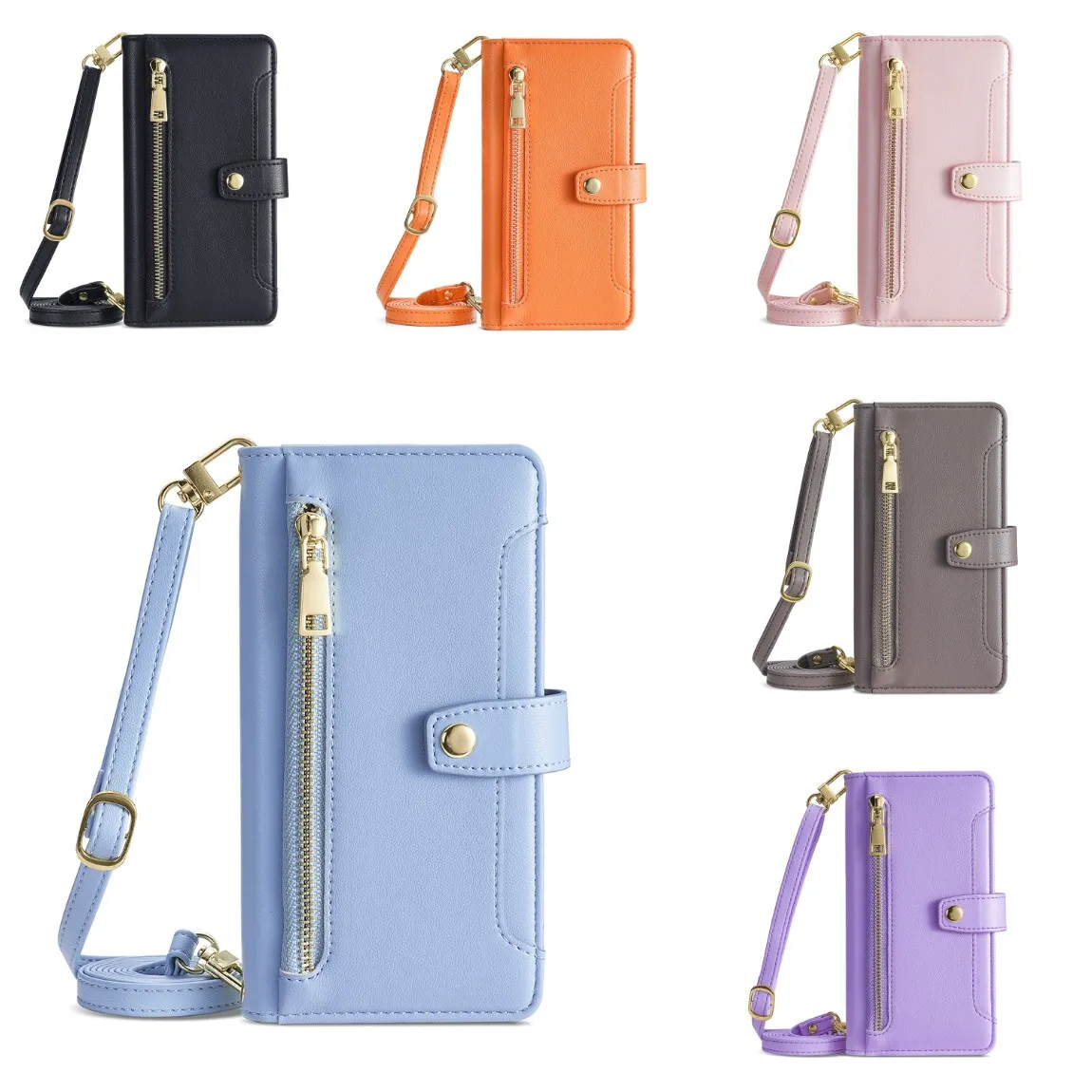 Elegant Magnetic Flip Wallet Case - Durable Leather Cover with Long Lanyard