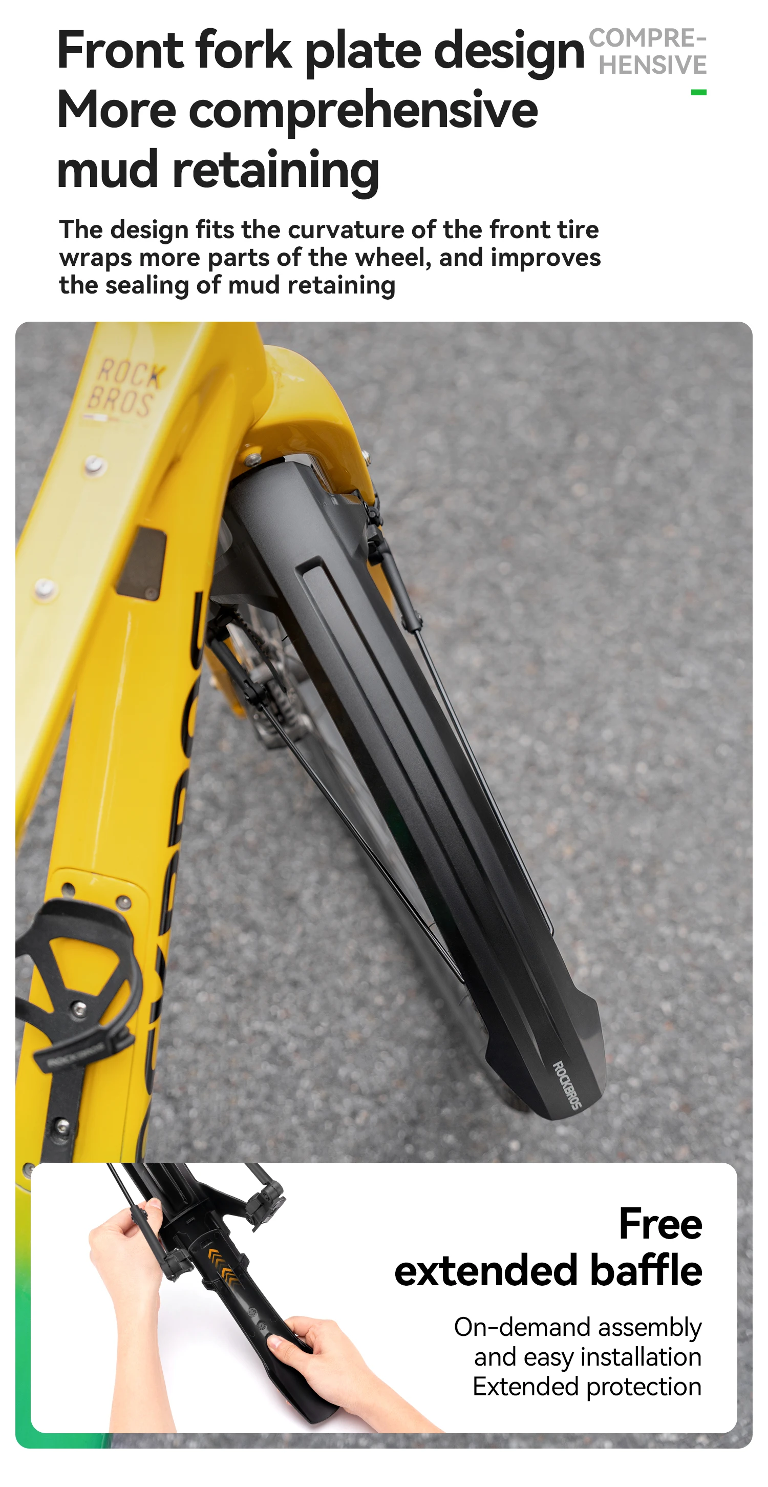 ROCKBROS Fahrradschutzblech Schnellspanner Robustes PP-Material Vorder- und Hinterradschutzblech für Rennrad MTB Gravel Frei Einstellbares Fahrradschutzblech – Detail 6