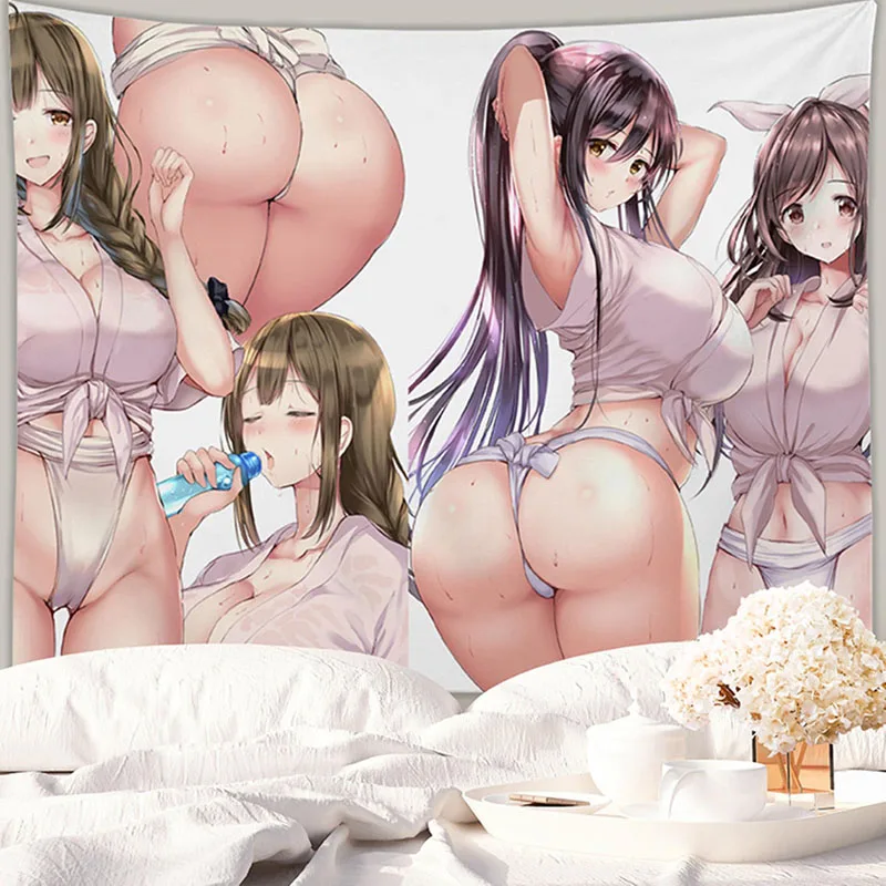 Anime Sexy Girl Tapestry Kawaii Cartoon Wall Hanging Aesthetic Valentine Gift Cute Photo Cloth Decoration