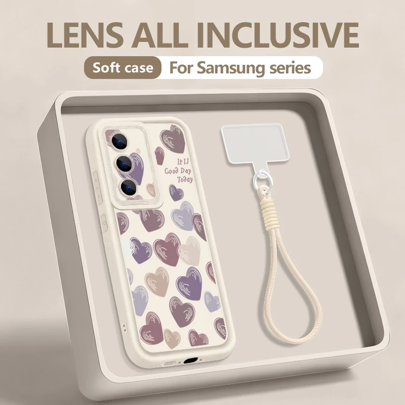 Chic Heart Patterned Soft TPU Lanyard Phone Case