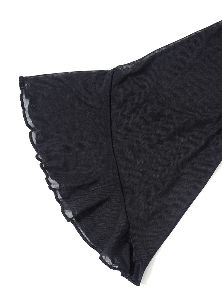 Cárdigan largo de malla para mujer, de verano, liso, con cuello bajo, manga larga y volantes, sexy, transparente, ropa de tendencia