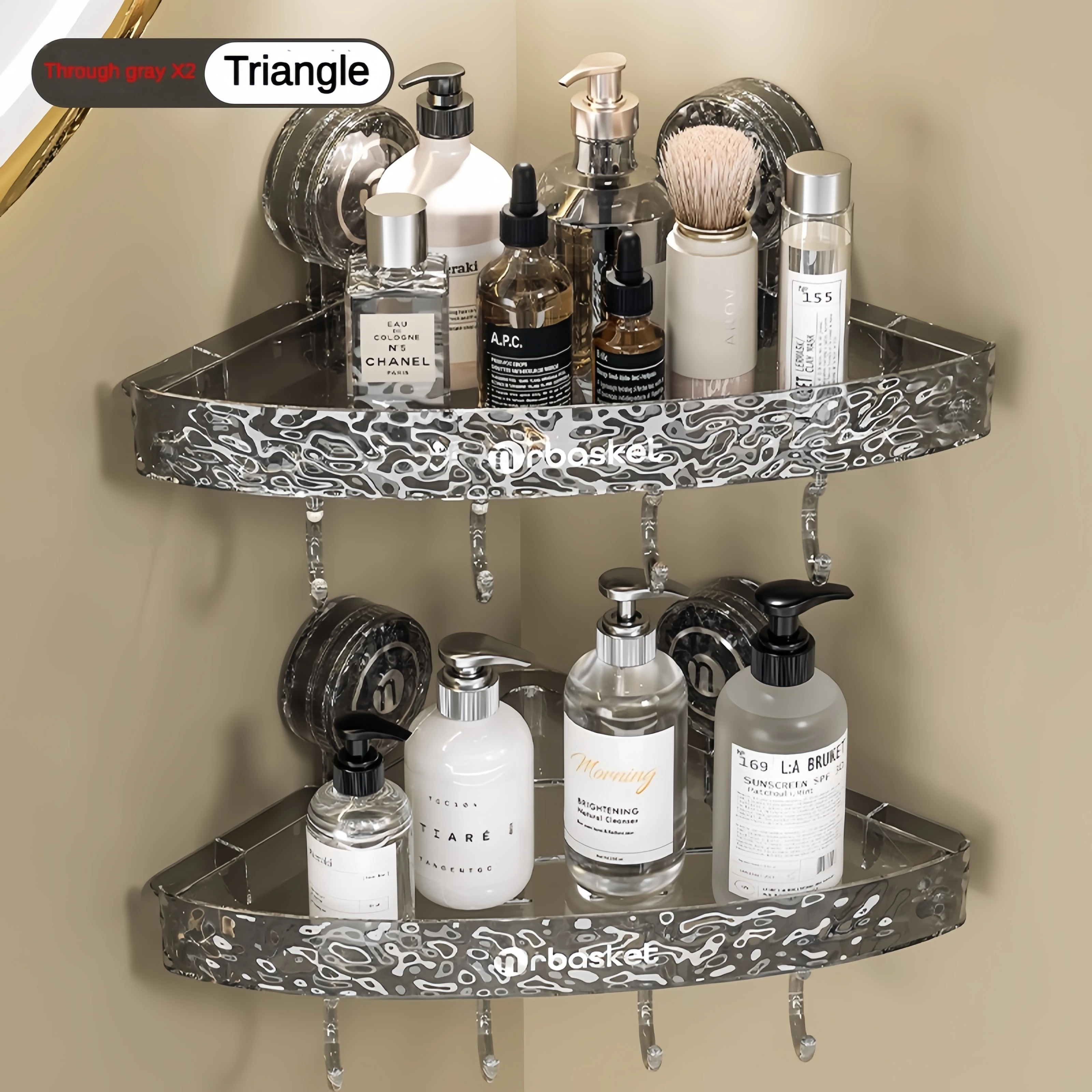 Bathroom Shelf Corner Shower Shelf No Drill Suction Wall Mounted Shampoo triangle Storage Rack Holders Kitchen Accessories 4