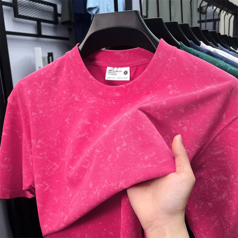 Hochwertiges Marken-T-Shirt aus Seide und Baumwolle mit kurzen Ärmeln, Sommer-Trend, neues Tie-Dye-Design, für Paare, locker geschnitten, koreanischer Rundhalsausschnitt, Herrenmode – Detail 25