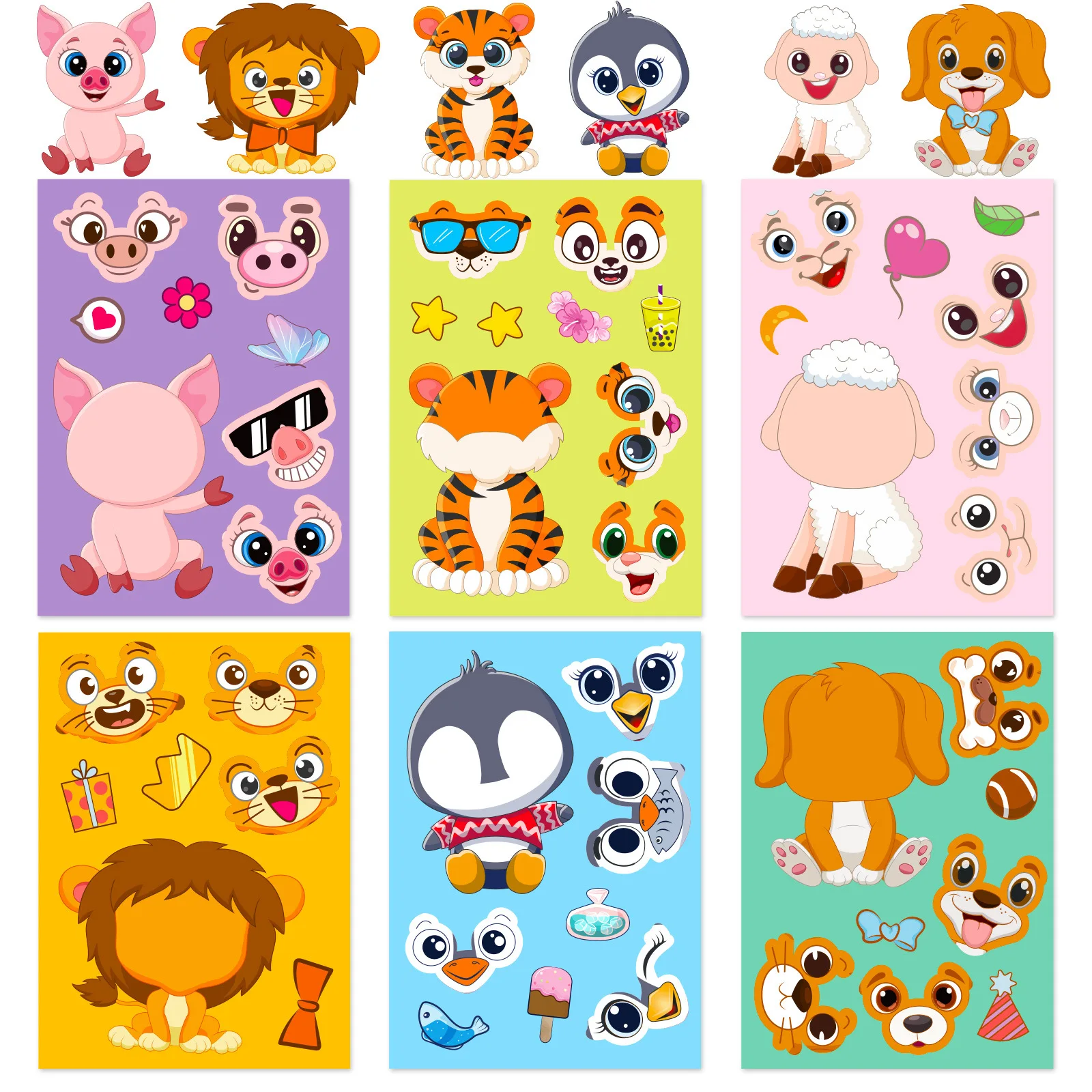 

6pcs Make a face Stickers DIY Puzzle Face Changing Stickers Cartoon Anime Character Puzzle Stickers Children's Gift Sticker Bag