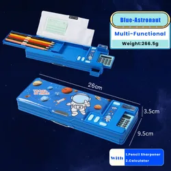 Dual - Sided Fun Mechanism Plastic Pencil Case with Built - In Calculator and Sharpener (Blue Astronaut)