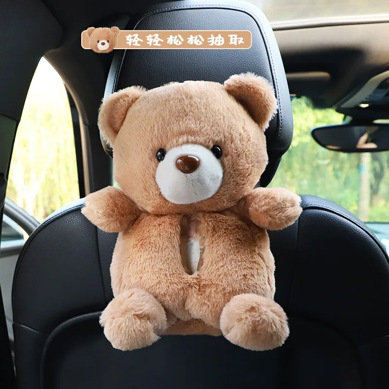 

Plush Bear Car Tissue Box Cartoon Car Hanging Paper Drawer Box Cute Seat Back Armrest Box Car Tissue Drawer