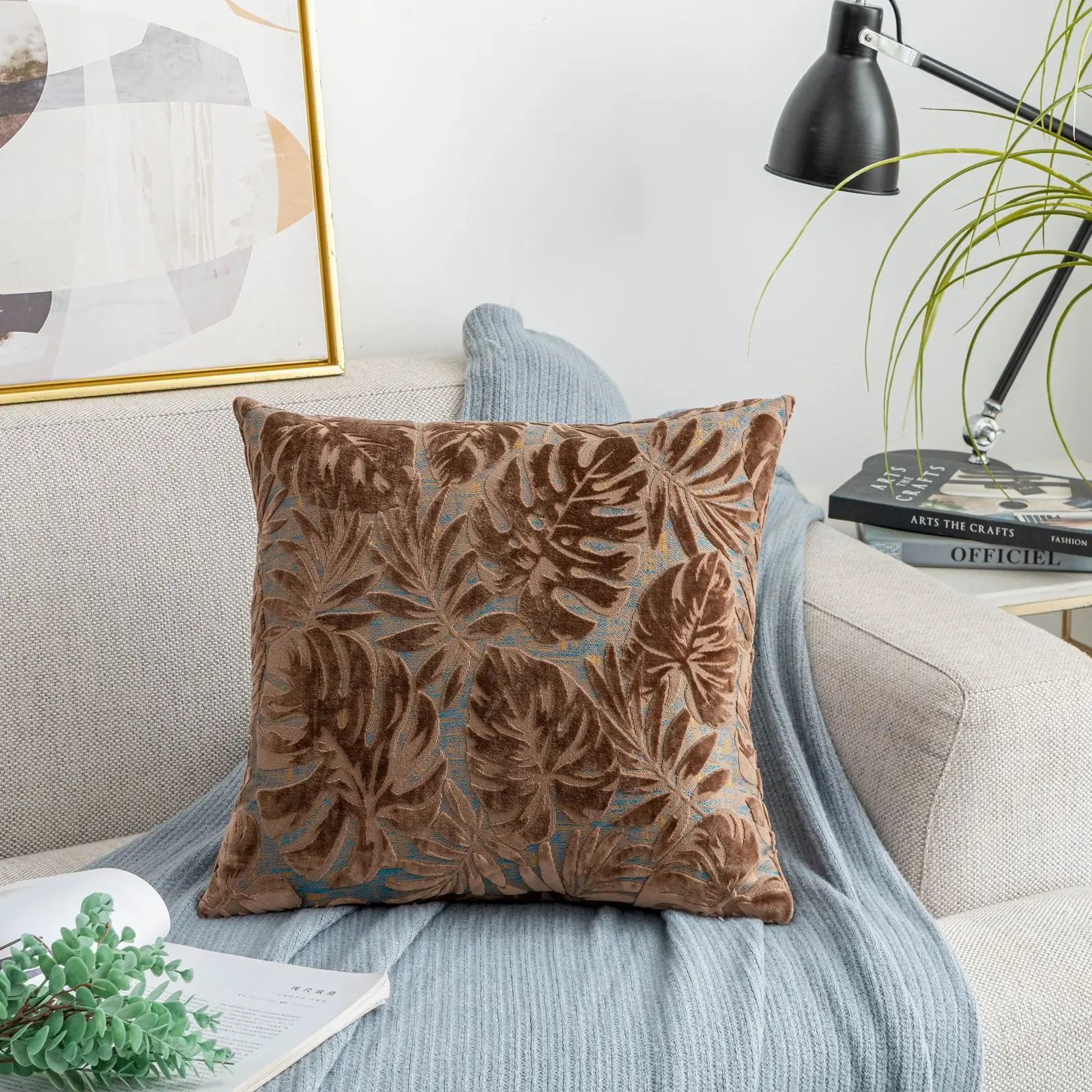 

Green Turtle Leaf Velvet Pillow Case Cover 45x45cm Ivory Cushion Cover Summer Tropical Pattern coussin canape decoratif 44