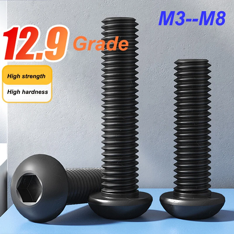 

5 PCS M2 M3M4 M5 M10 M12 12.9 Class High-strength Round Head Hexagon Socket Screws Pan Head Screws Half Round Cup Bolts