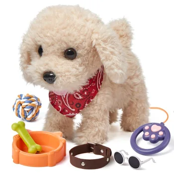 Electronic Plush Puppy Dog Toy Fun Interactive Toys Walks Barks Shake Tail Dress Up Realistic Stuffed Animal Dog Gift for Girls