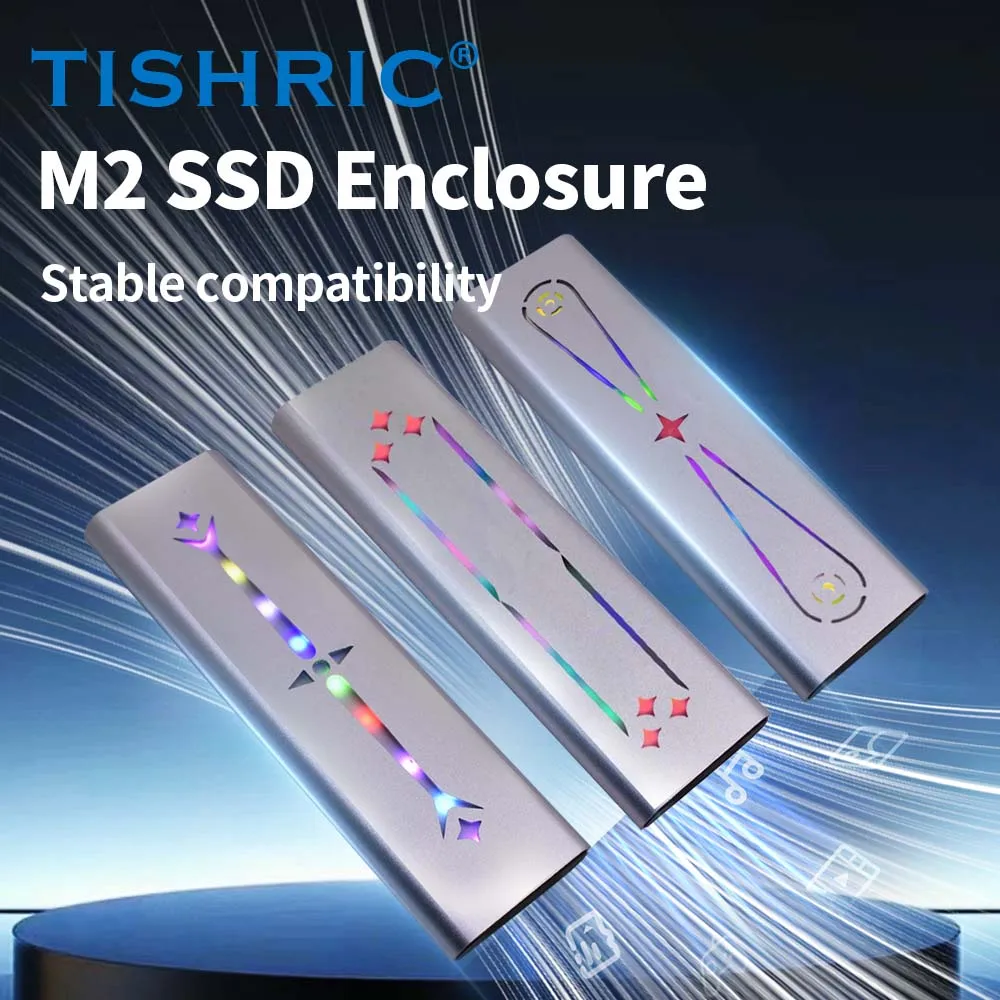 TISHRIC 10Gbps RGB SSD M2 NVME 인클로저 M/B+M 키 USB3.0 타입 C 외장 하드 케이스 M.2 2230 2242 2260 2280 하드 디스크 지원