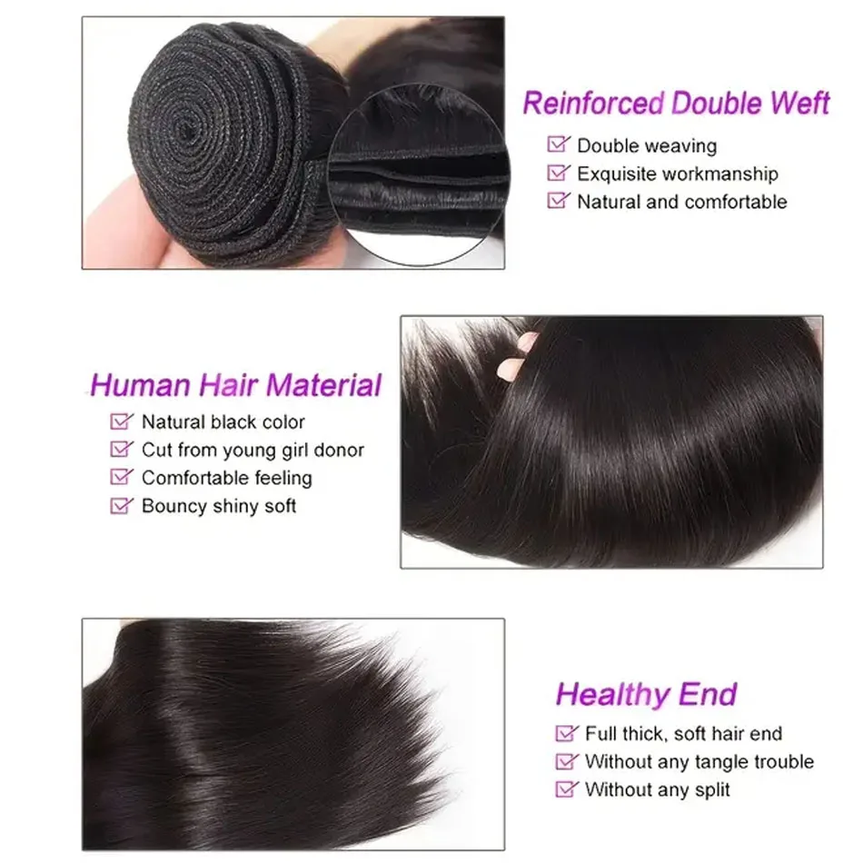 Brazilian Bone Straight 3 Bundles With Frontal 13x4 Transparent Lace Frontal Human Hair Extensions 28 30 32 Inch For Women