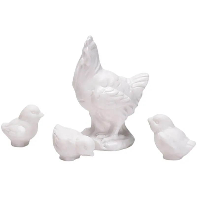 Cute Pure White Porcelain Chicken Figurines, Cute Animal Statue, Home Decoration, Bonsai Micro Landscape, Small Ornaments