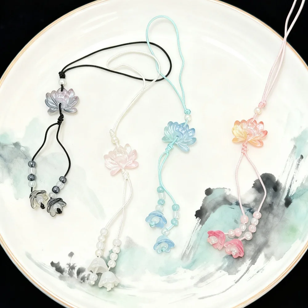 Neue chinesische Stil handgemachte Perlen Lotus Anhänger Schlüsselanhänger Handykette für Frauen Männer ethnischen Charme Schmuck Zubehör Geschenk