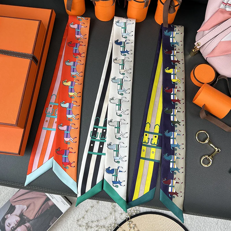 

100% шелковый шарф 5*86 см, шелковый шарф, женский многофункциональный головной убор H Home, маленький шарф, сумочка, роскошная лента, высококачественный сувенир