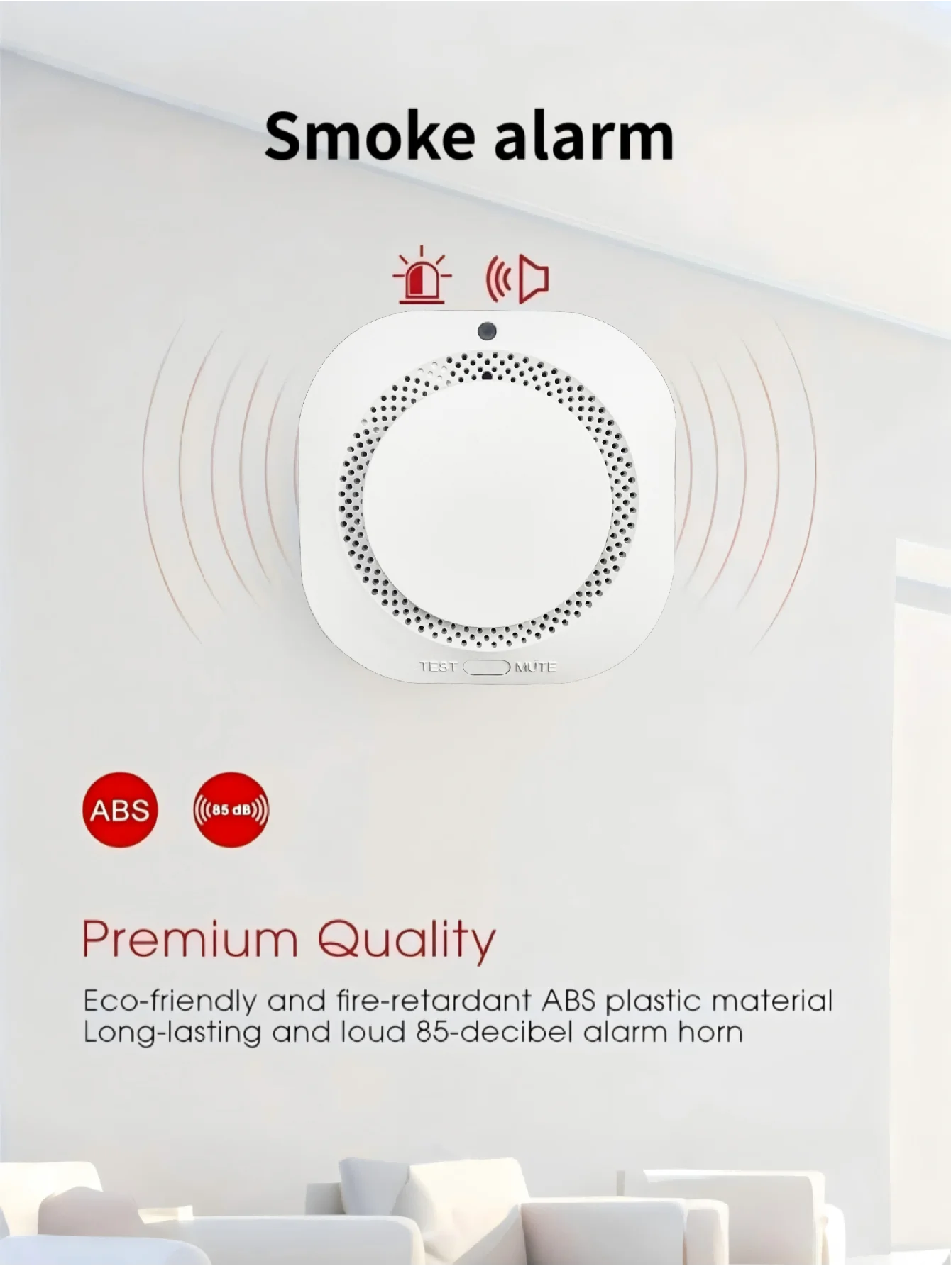 Wireless Smoke Alarm with Led Sound and Light Alarm, Low Battery Reminder, Home and Commercial Fire Protection Sensor (Battery Not Included) - 5