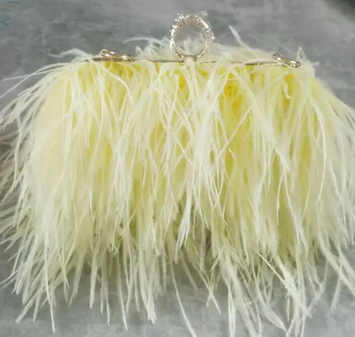 2022 Luxury Ostrich Feather Party Evening Clutch Bag Women Wedding Purses and Handbags Small Shoulder Chain Bag Designer Bag 