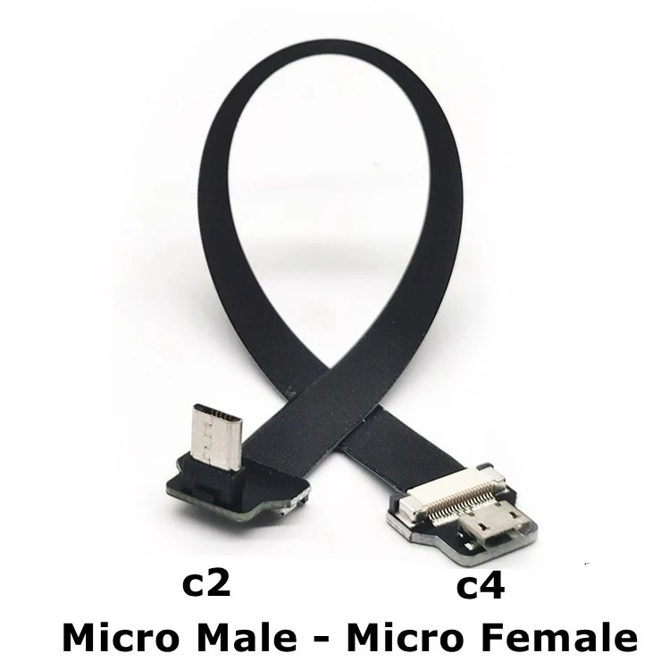 Micro Usb To Female Usb Short Slim Flat Micro USB FPV Flat Slim Thin Ribbon FPC Cable Micro USB 90 Degree Angle To Micro Usb 90 Up For Sync And Charging 10cm-211764