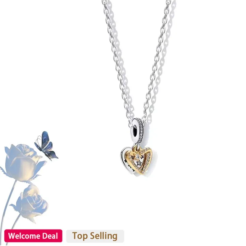 New Hot Selling High Quality Original Women's 925 Sterling Silver Heart Necklace Set DIY Pendant Jewelry Fashion Sweet Style