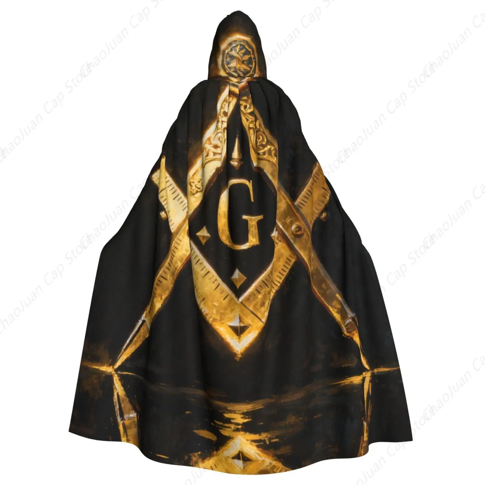 Unisex Hooded Cloak Cape Compatible with Gold Freemason Freemasonry ...