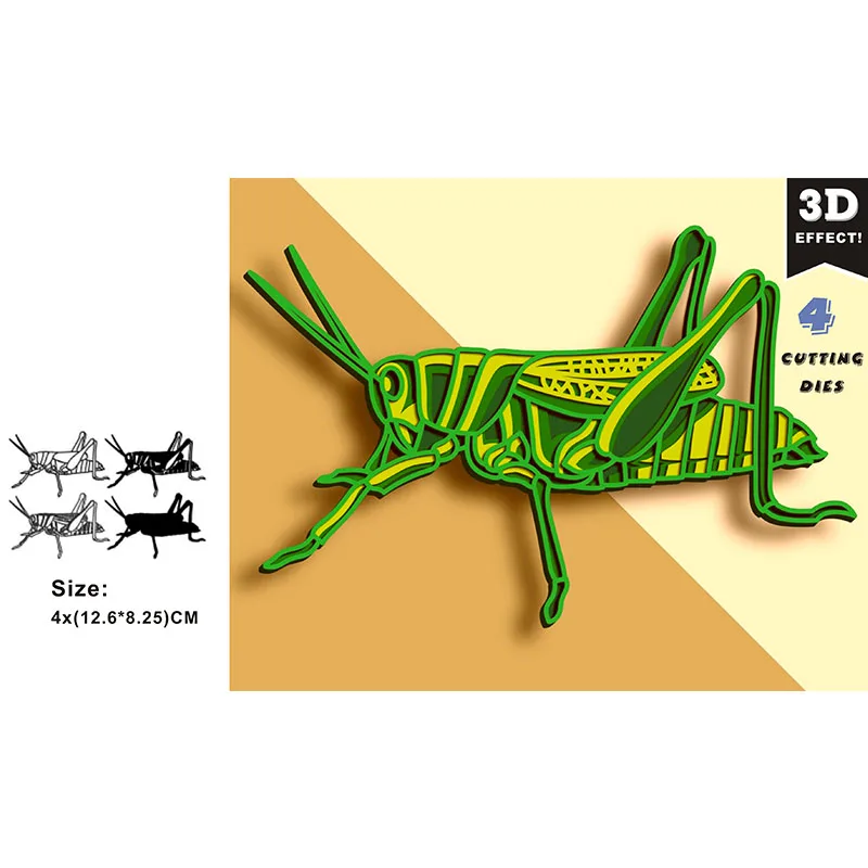 

Новое поступление, многослойный Кузнечик-3d многослойная металлическая Форма для резки используется для обработки бумаги и печати карт