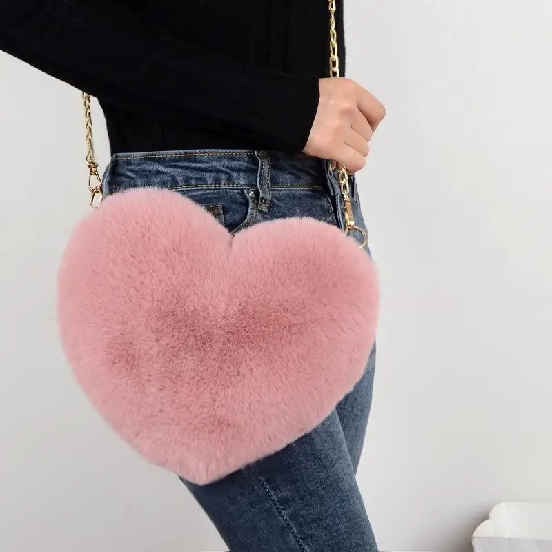 

Chain Plush Bag Cross-body Bag Peach Heart Heart Bag Valentine's Day Birthday Gift Bestie Handbag Purses and Handbags