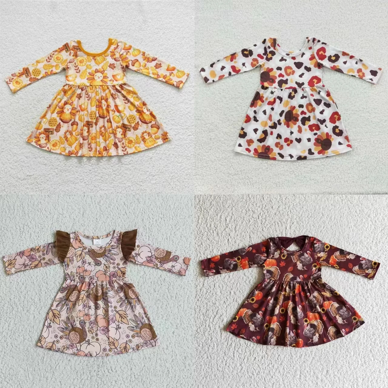 

Wholesale Infant Toddler turkey One Piece Pumpkin Kids Long Sleeves Dress Children Baby Girl Thanksgiving Clothing