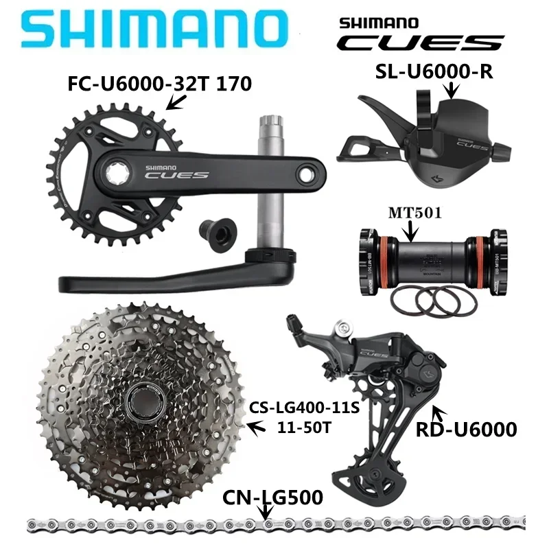 시마노 CUES U6000 키트 10/11 스피드 키트, MTB 변속기 CS-LG400, LG300, 11-48T, 50T, CN-LG500 RD-U6000 SL-U6000 FC-U6000, 170mm, 32T