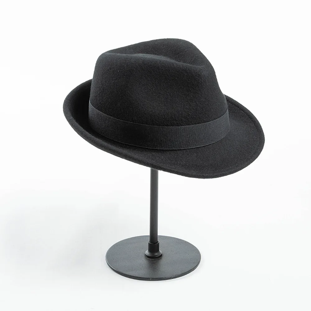 Black Wool Trilby Hat With Black Band Men Fedoras Black Wool Hats