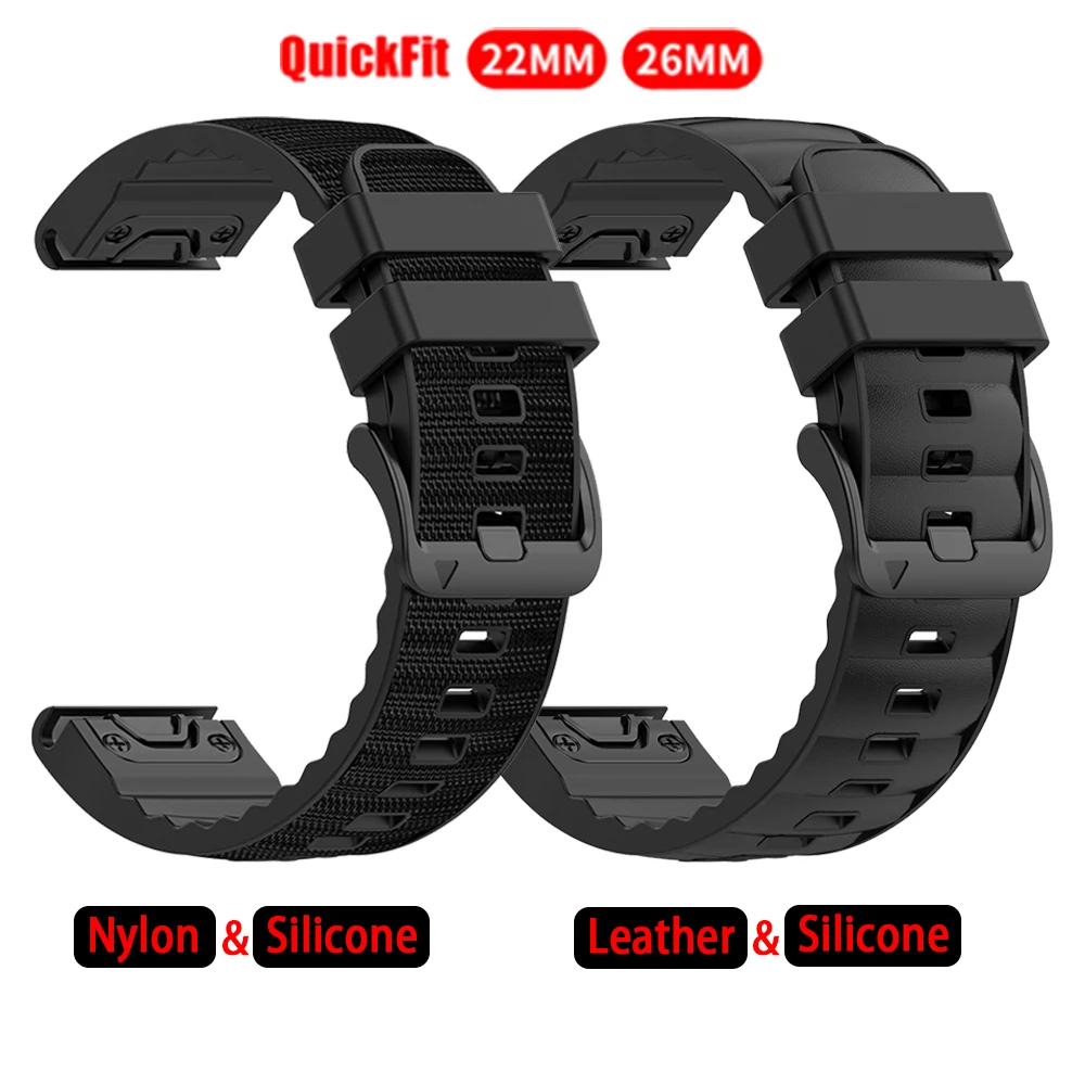 Premium QuickFit Leather Silicone Strap – 26mm/22mm Band Replacement Bracelet