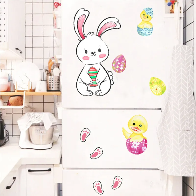Happy Easter Bunny Egg Adesivo Elettrostatico Finestra Vetro Senza Colla Adesivo Frigorifero Decorazione Della Casa Centro Commerciale Adesivi Murali 