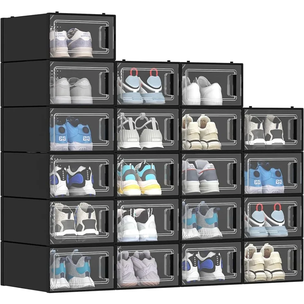 

20 PCS Shoe Storage Organizers Stackable Shoe Storage Box Rack Containers Drawers - Black (X-Large Szie-Fit for All Size Shoes)