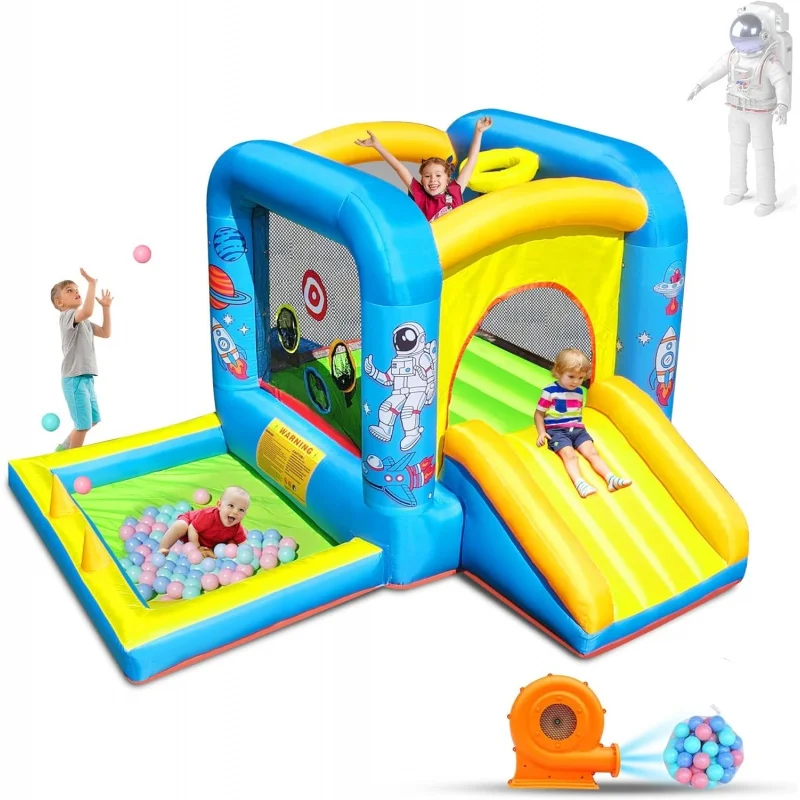 

Inflatable Bounce House with Blower for Kids 3-6 y/o, Jumping Castle with Slide, 112x63x67'' Toddlers Bouncer with Ball Pit, Bou