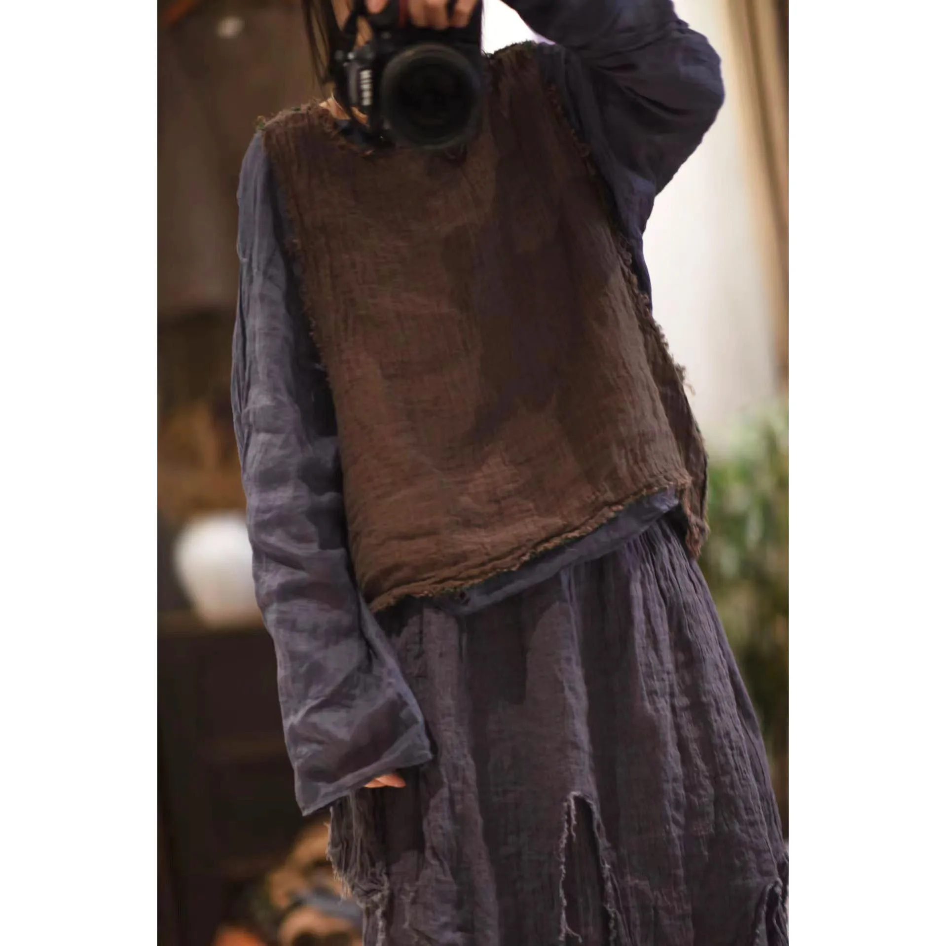 Women Spring Summer Ripped Linen Vest Waistcoat Outerwear Ladies Short Tops Female 2022 Vintage Flax Short Vests down coats & jackets