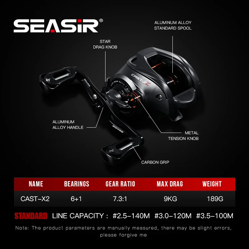 SEASIR Cast-X2 Baitcasting Reel 7.3:1 High Speed Gear Ratio Drag