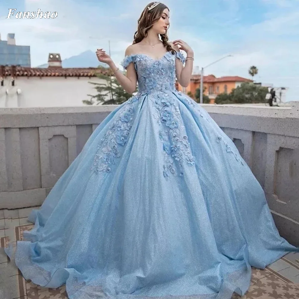 

Fanshao wd602 Off Shoulder Quinceanera Dress Ball Gown Sleeveless Appliques Sweep Princess Sweet 16 Dress Vestido De 15 Anos