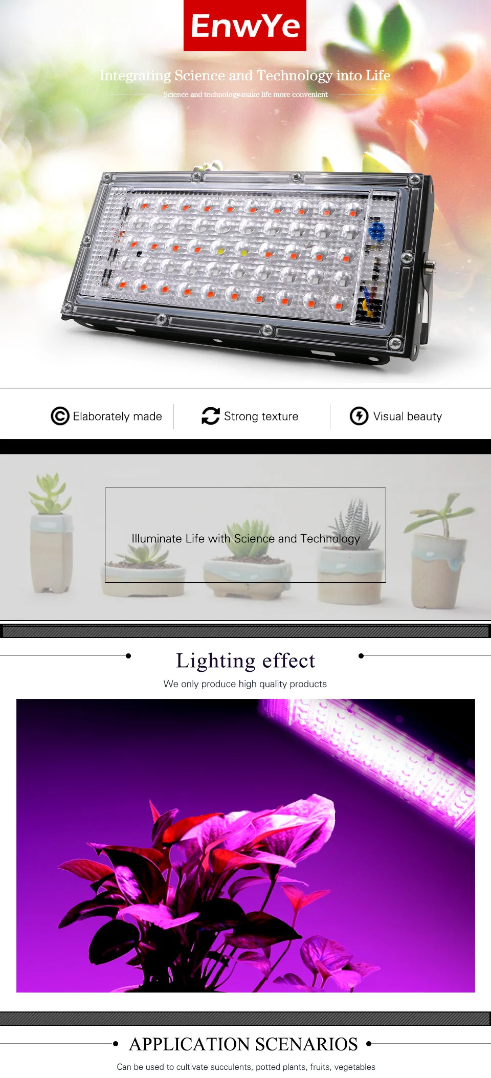 LED 식물 성장 조명, 풀 스펙트럼 관엽 식물 재배, 레드, 블루, 화이트 전구, 50W  100W