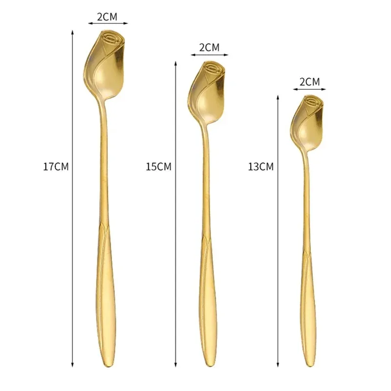 13/15/17cm Long Handle Coffee Spoon High-quality Rose Small Tea Spoon Stainless Steel Cute Ice Cream Dessert Stirring Spoon