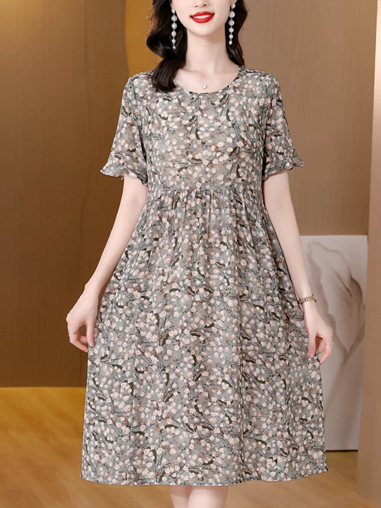 

Silk Chiffon Short-Sleeved Lightweight Short-Sleeved Dress 2023 Summer New Western-Style Mulberry Silk Thin A-Line Dress