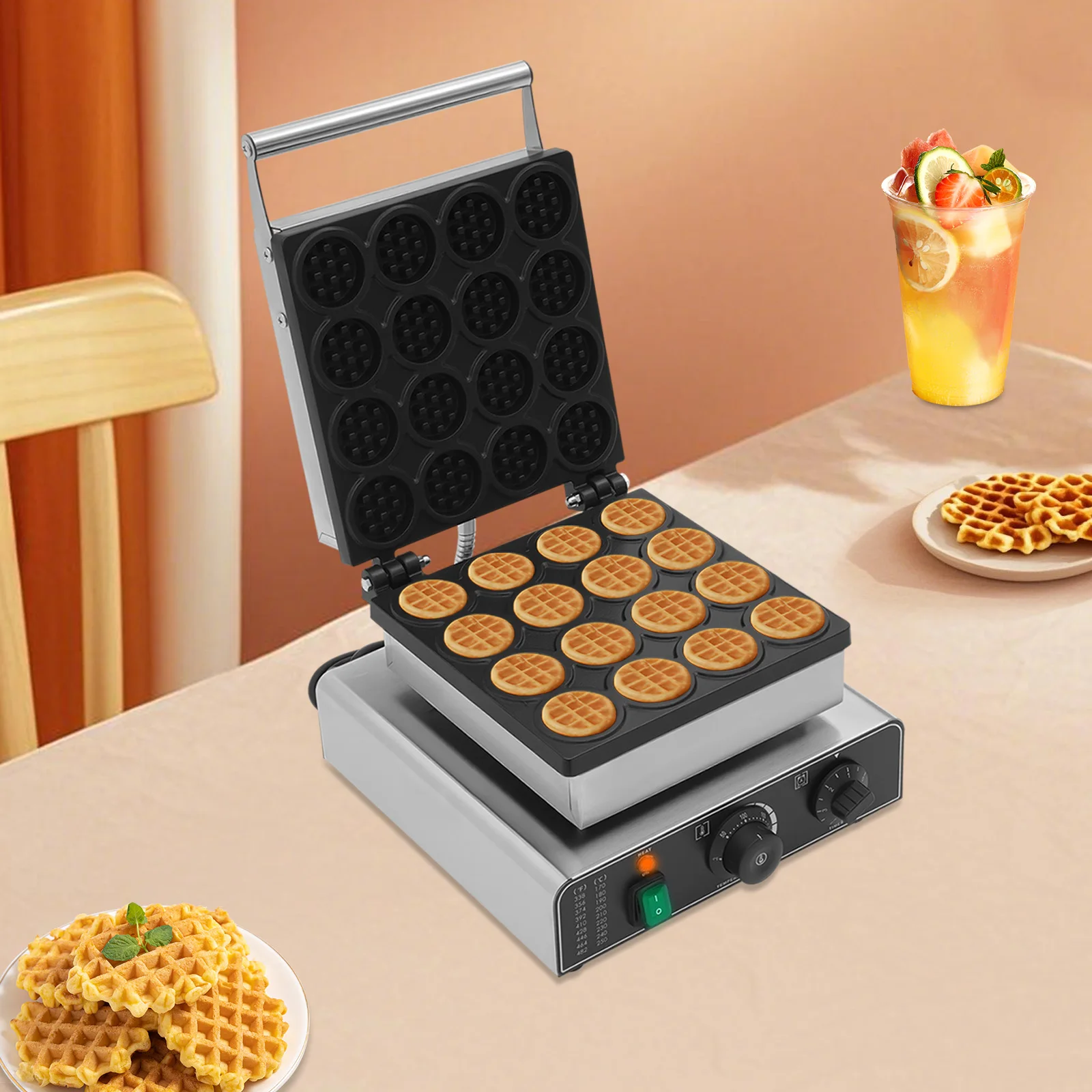 Waffle Baker Machine, 16 Grids Commercial Electric Waffle Maker Temperature Control 110V US Plug for Restaurant Coffee Shop Home 6