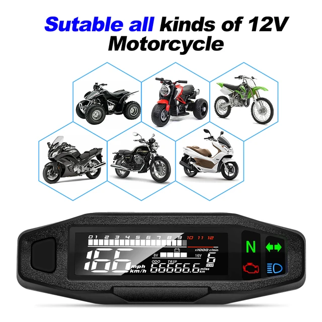 Compteur de vitesse de moto étanche avec rétroéclairage blanc, jauge de  carburant, tachymètre, compteur numérique universel, odomcirculation,  groupe de points - AliExpress