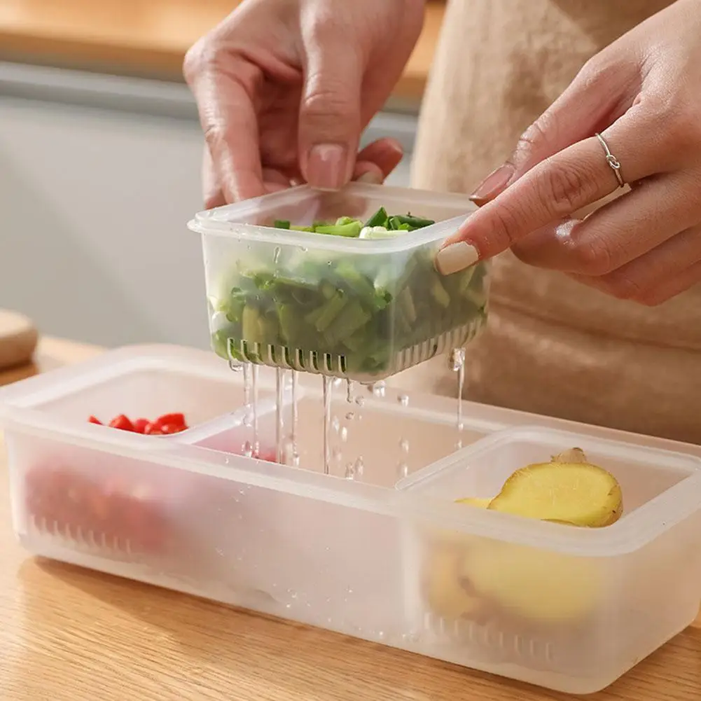3-in-1 Food Classification Fresh-keeping Box with Lid Drain Hole Onion  Ginger Pepper Storage Basket Food Storage Containers - AliExpress