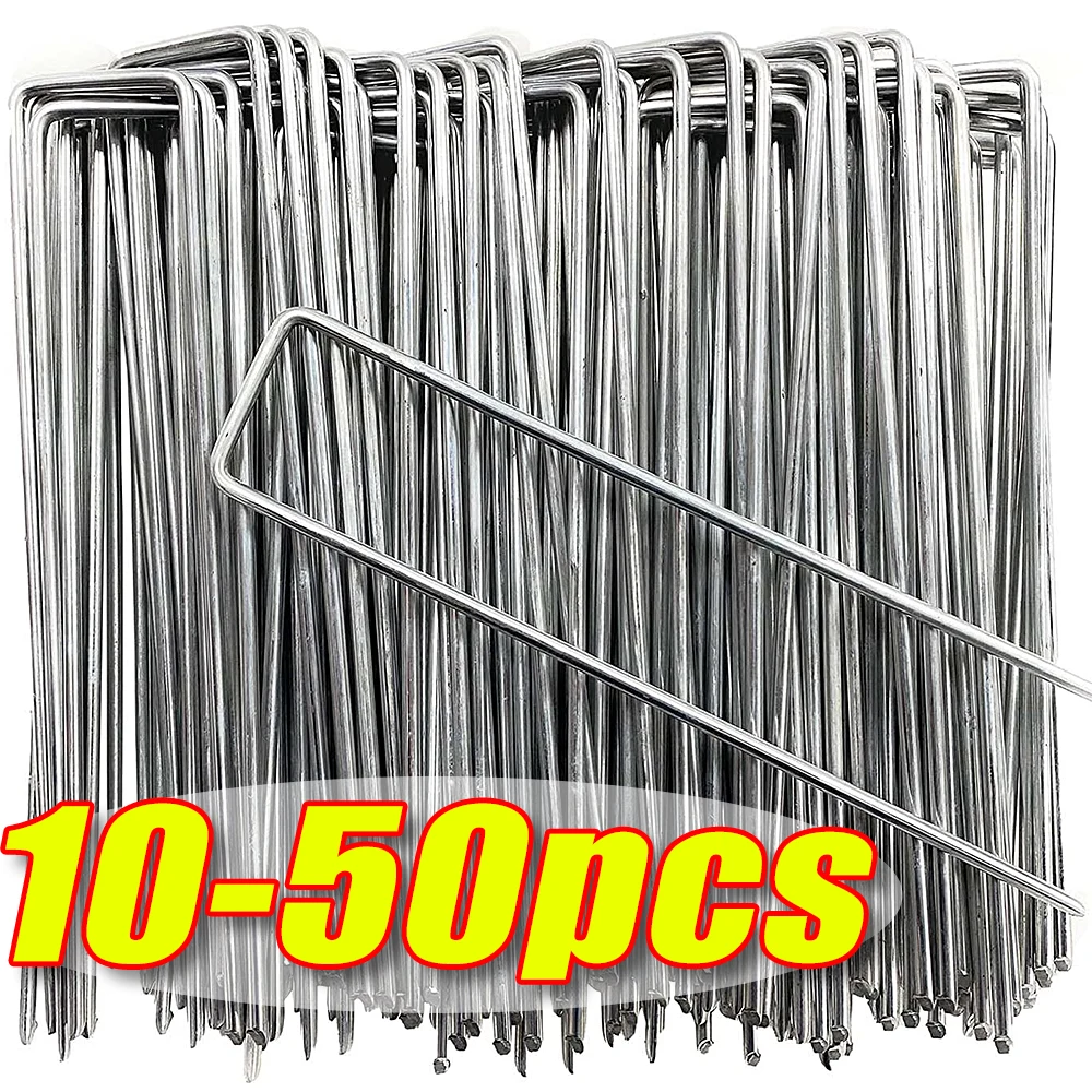 Garden Staples U-shaped Fence Stake Heavy-duty Anti-rust Ground Spike Garden Landscape Fence Sod Plant Cover Fixed Nails