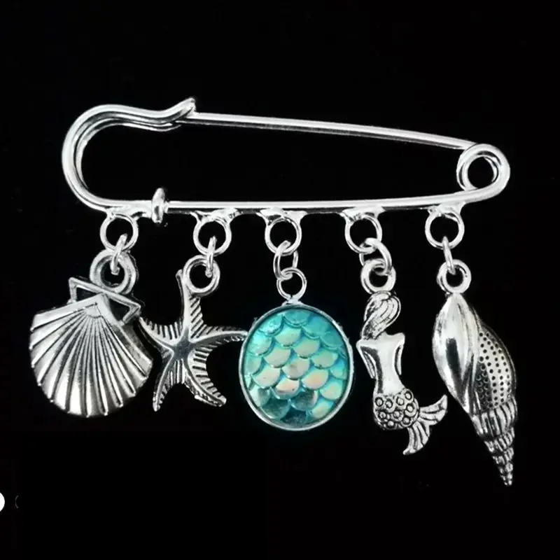 Vintage Sirena Squame Di Pesce Shell Starfish Spille Per Le Donne Kilt Pin Spilla Vestito Cappotto Borsa Gioielli Boho Brithday Festival Regalo