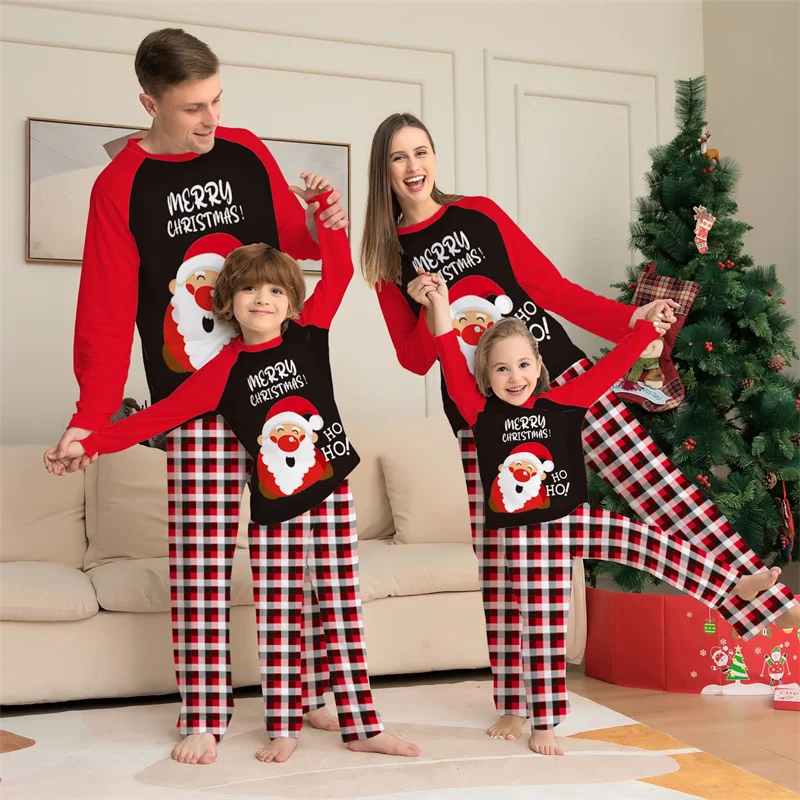 

Santa Claus Christmas Family Matching Outfits Plaid Father Mother Kid Pajamas Set Mommy and Me Xmas Pj's Clothes Tops+Pants 2023