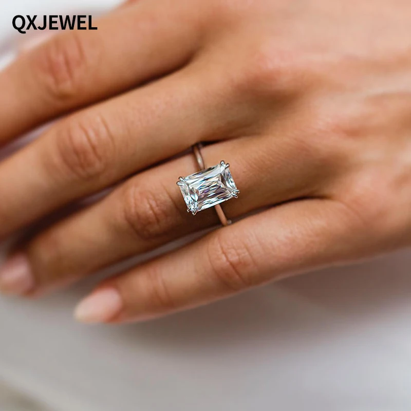 

QXJEWEL D Color Moissanite Ring 4.85 Carats 11.5x8mm X-Facet Style Cut In 14k White Gold Double Claw Prongs Fine Jewelry