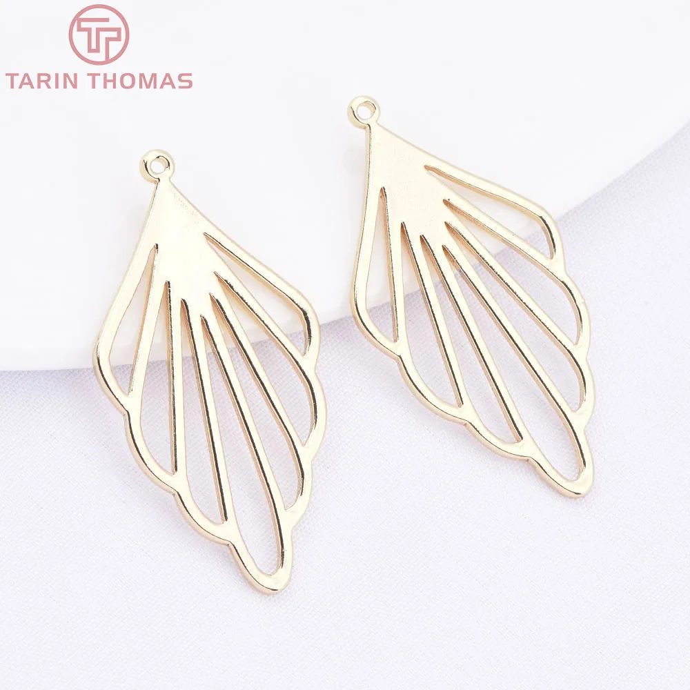 (10633) 6 Stück 16 x 31,5 mm 18 Karat Goldfarbenes Messing, hohle, blattförmige Anhänger, hochwertiges DIY-Schmuckherstellungs-Zubehör