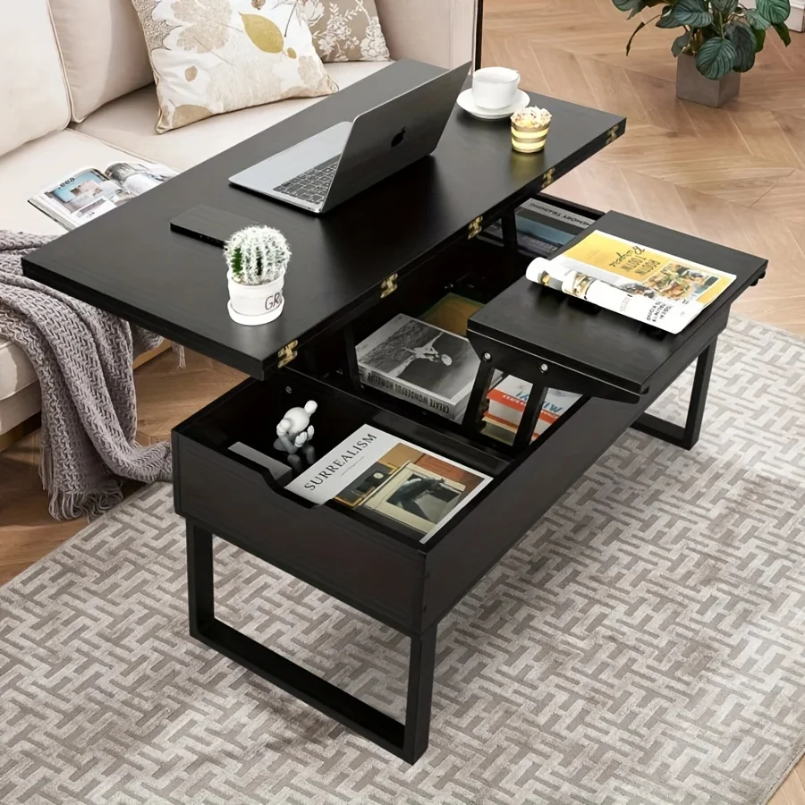 39.4" Lift Up Coffee Table With Storage Compartment, Extendable Up To 39.4 * 39.4 Inch