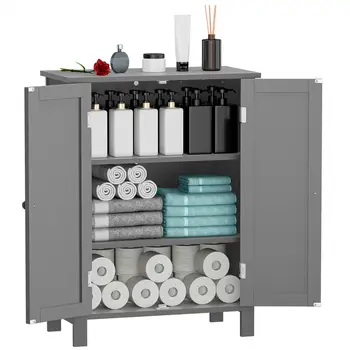 Grey Wooden Bathroom Floor Cabinet 1